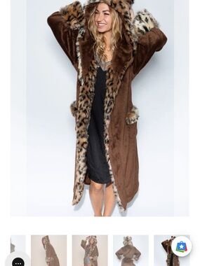 SpiritHoods Brown Faux Fur Robe with Leopard Trim